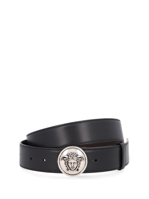 Leather Belt With Medusa Buckle Belts Black