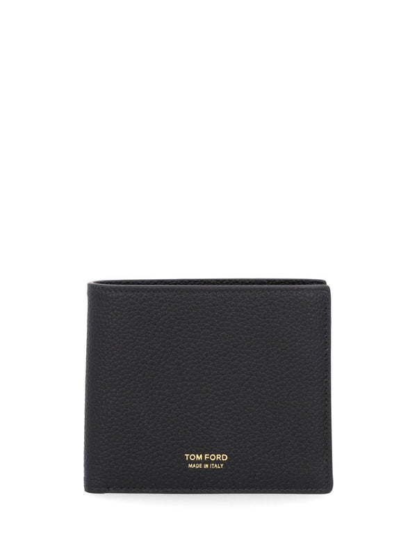 T Line Leather Bi-Fold Wallet Wallets Black