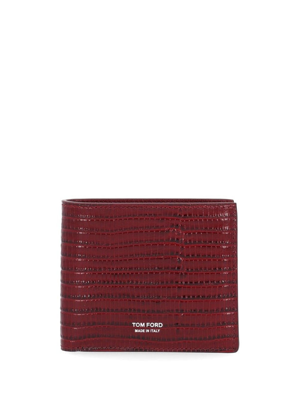 T Line Lizard-Effect Leather Wallet Wallets Red