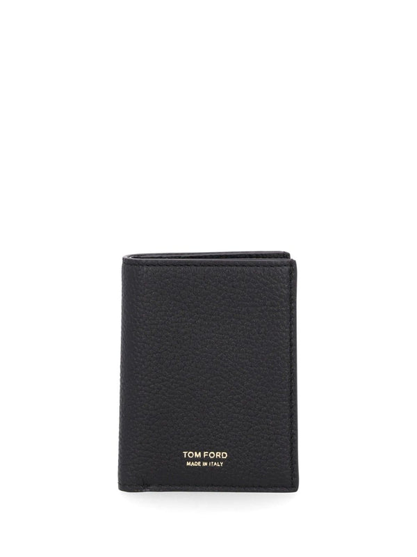 T Line Folding Leather Card Holder Wallets Black