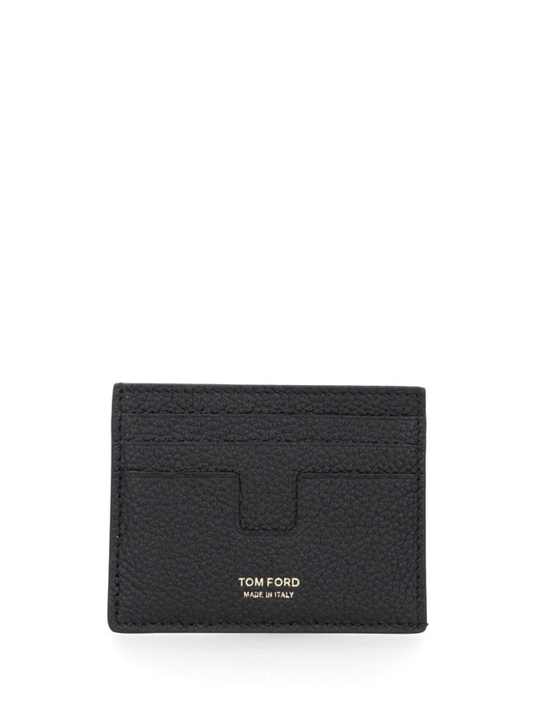 T Line Grained Leather Card Holder Wallets Black