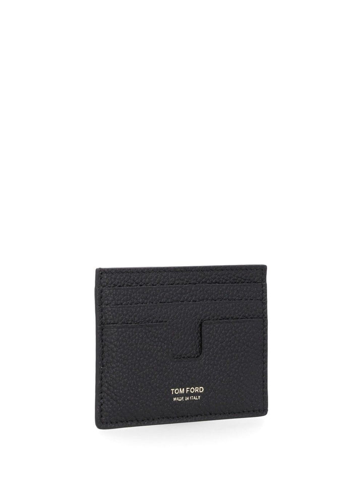 Tom Ford T Line Grained Leather Card Holder Wallets - Black | 3121c7f64e570fb57ede5464dedc405af75b8db0