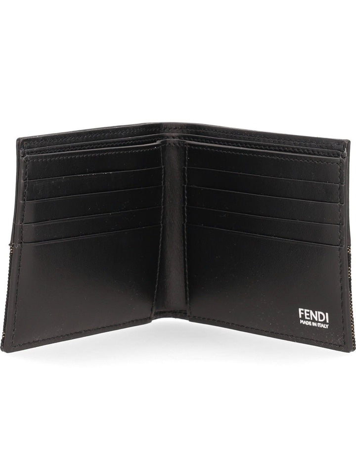 Fendi Leather Bi-Fold Wallet With Ff Motif Wallets Black
