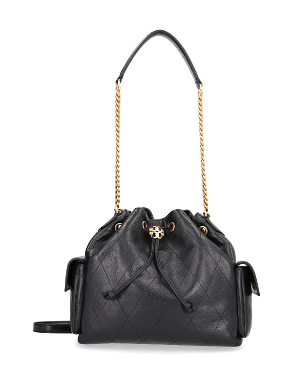 Charlie Quilted Drawstring Shoulder Bag Shoulder Bags Black