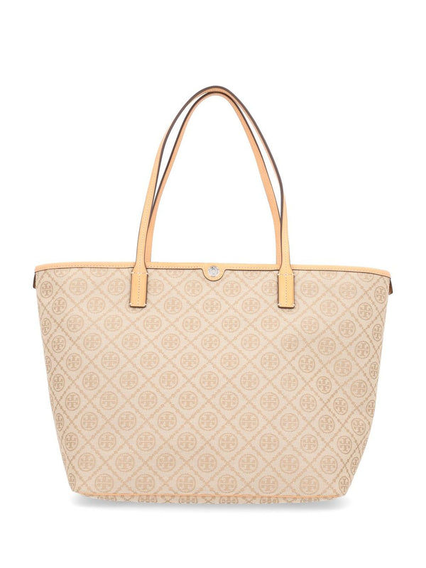 T Monogram Zip Tote Handbags Beige