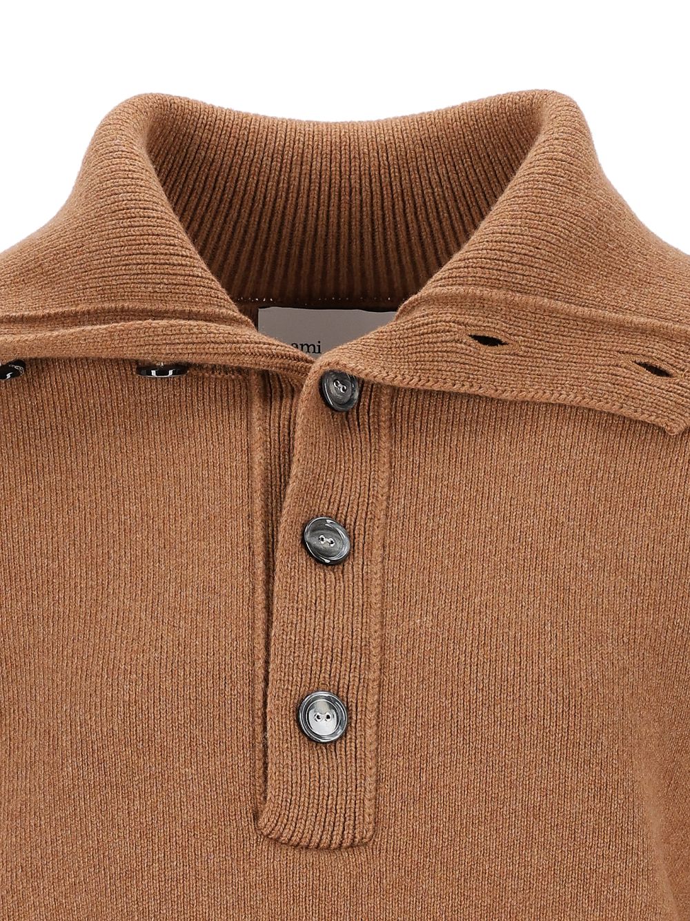Ami Wool Sweater With Buttoned Collar Knitwear - Brown | 3c1230f4cabd7f70831b1f16970d6b877ed22246