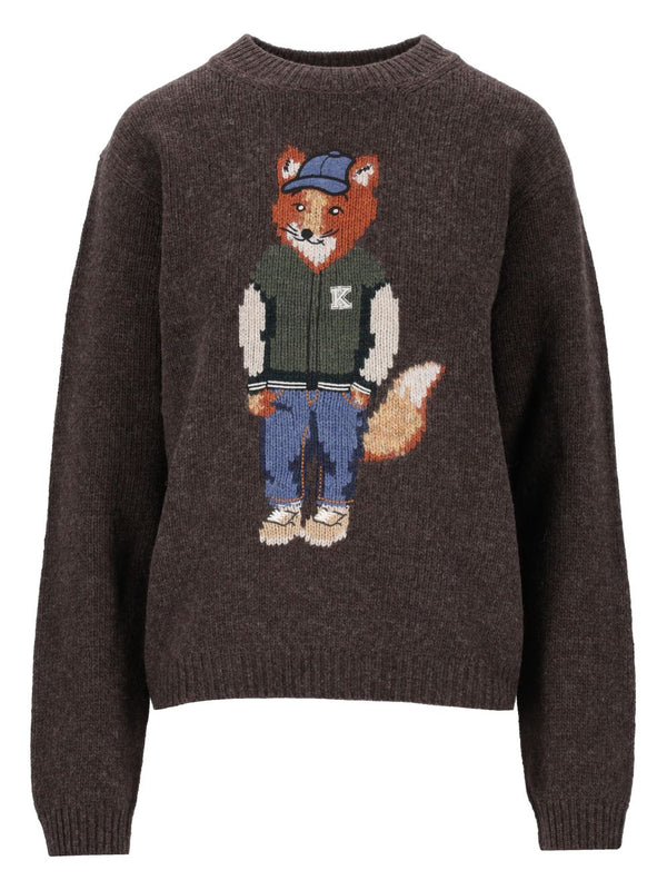 Dressed Fox Intarsia Wool Jumper Knitwear Brown