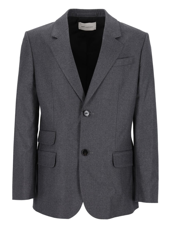 Ami Paris Virgin Wool Single-Breasted Blazer Jackets Grey