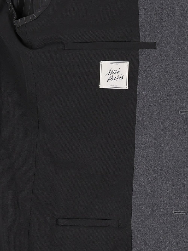 Ami Paris Virgin Wool Single-Breasted Blazer Jackets Grey