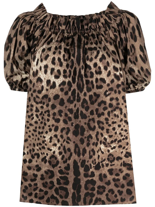 Leopard Print Poplin Short-Sleeved Top