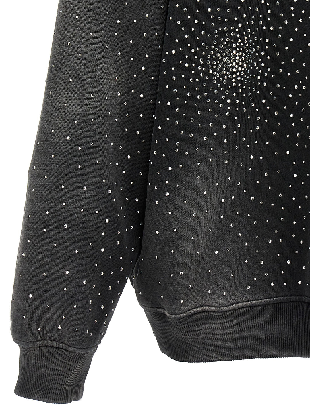 Washed Rhinestone Hoodie Sweatshirt Black