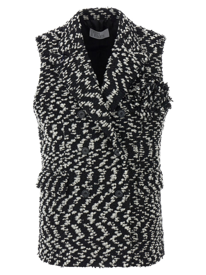 Double-Breasted Boucle Vest Gilet White/Black