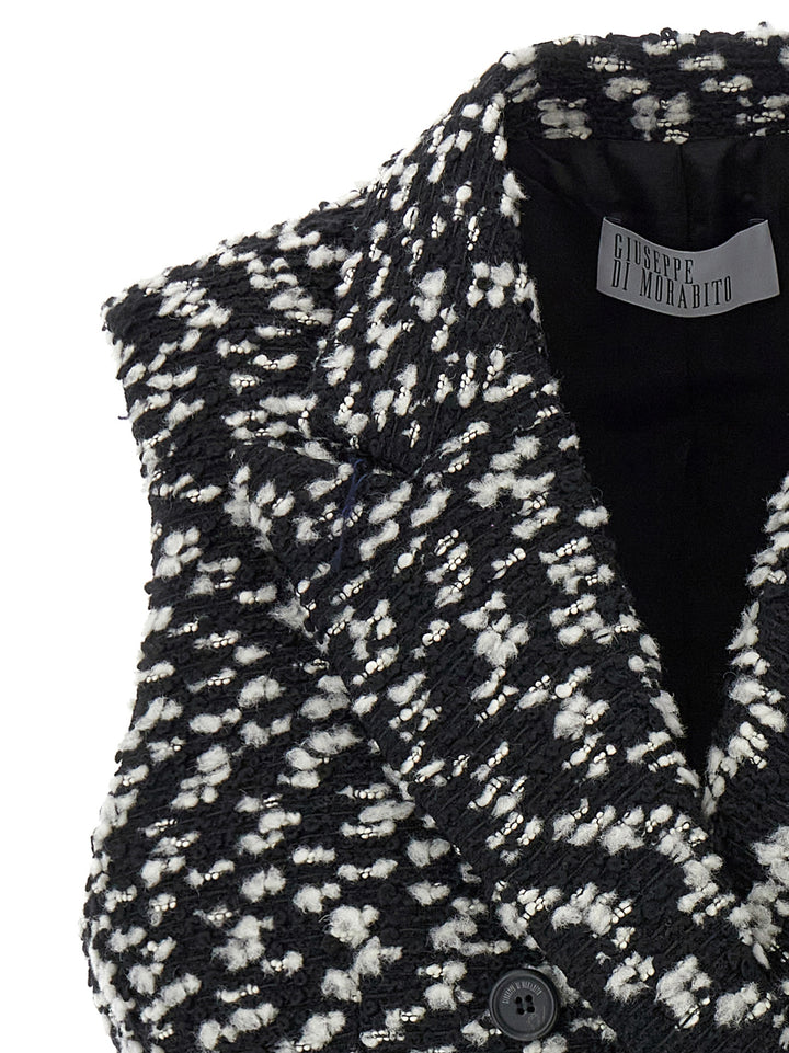 Double-Breasted Boucle Vest Gilet White/Black