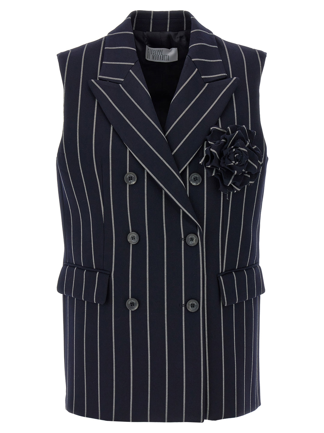 Double-Breasted Pinstripe Vest Gilet Blue