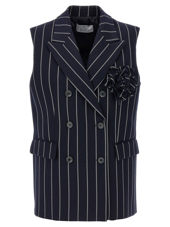 Double-Breasted Pinstripe Vest Gilet Blue