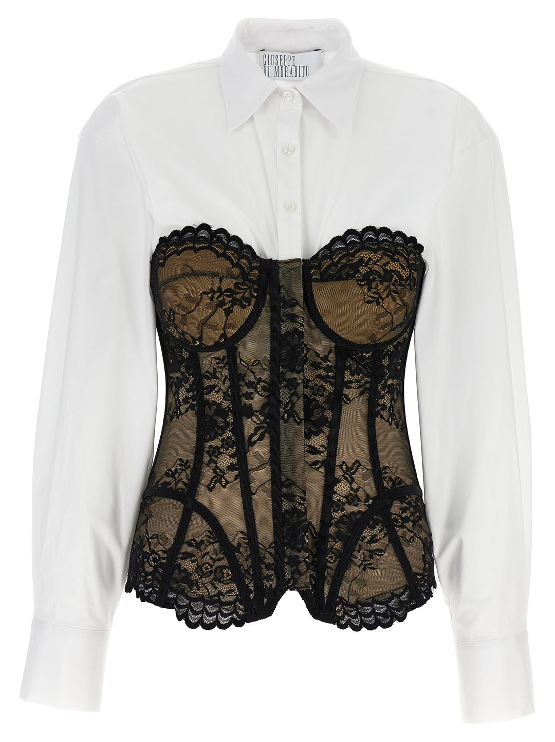 Lace Bodice Insert Shirt Shirt, Blouse White/Black