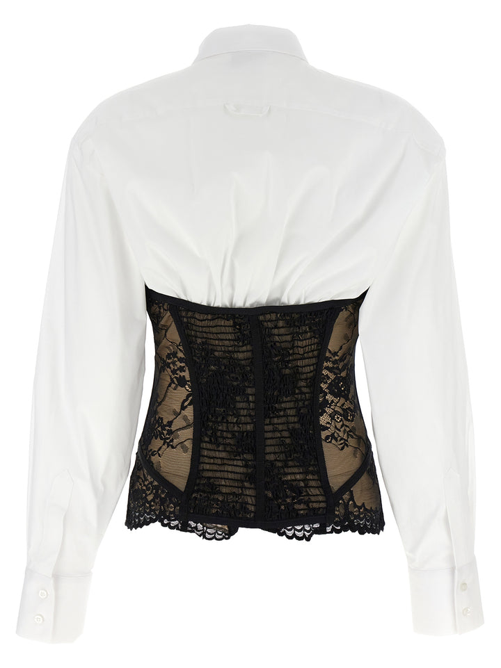 Lace Bodice Insert Shirt Shirt, Blouse White/Black