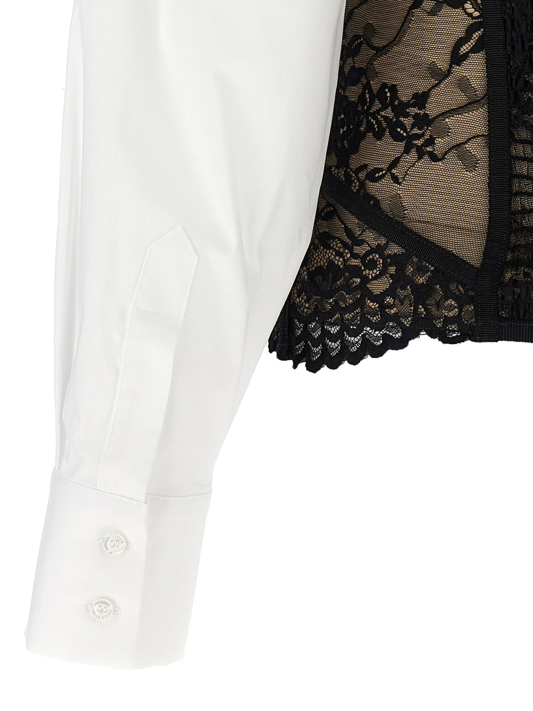 Lace Bodice Insert Shirt Shirt, Blouse White/Black