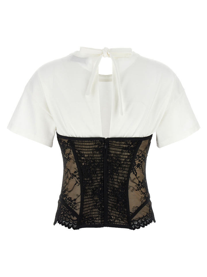 Lace Bodice Insert Top Tops White/Black