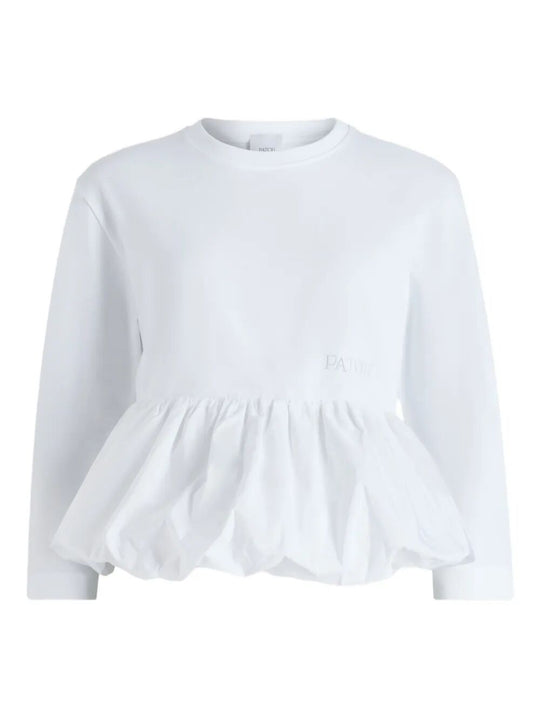 Ruffle Hem T-Shirt In Organic Cotton And Faille