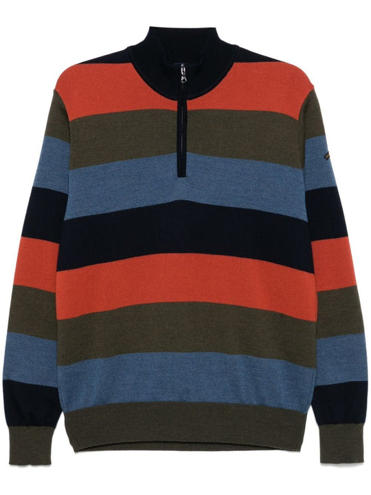 Striped Half Zip Wool Sweater