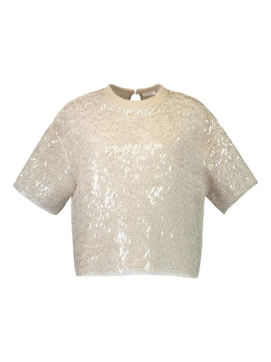 Dazzling Cascade Embroidery T-Shirt In Crispy Silk