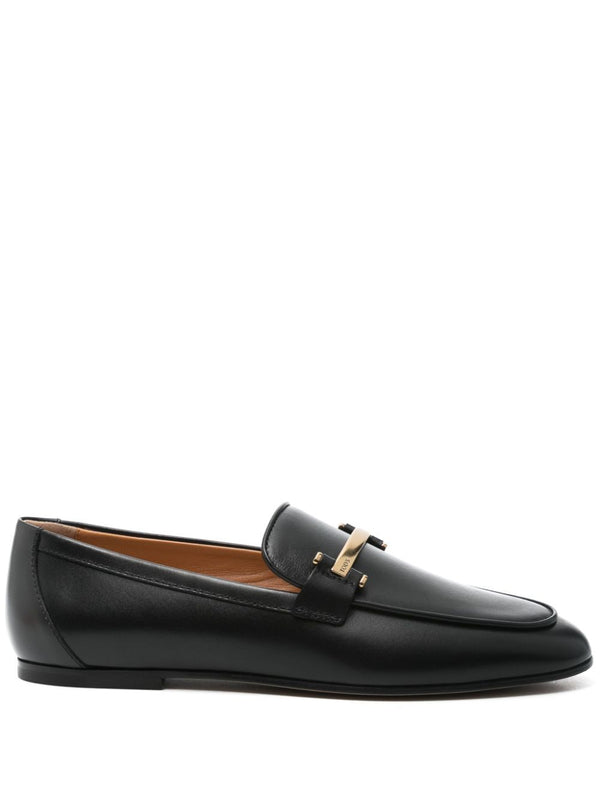 Branded Metal Bar Leather Loafers