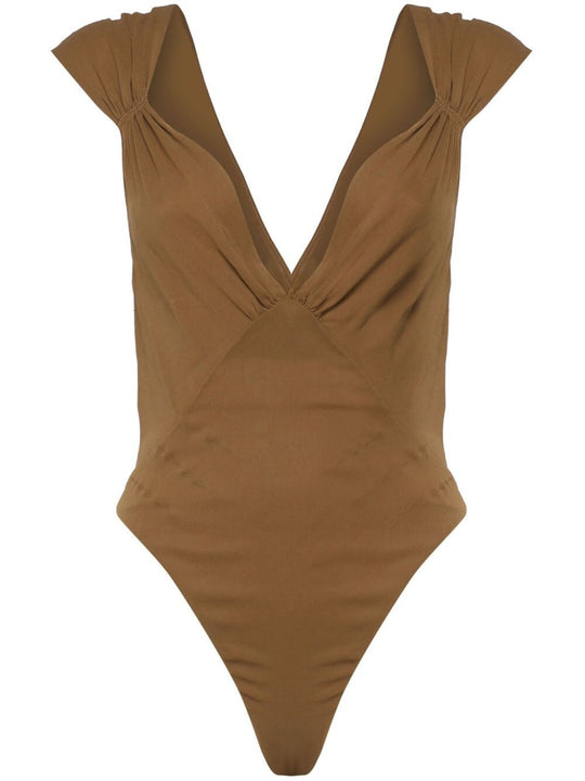 Semi-Sheer Cross-Back Bodysuit In Silk Muslin
