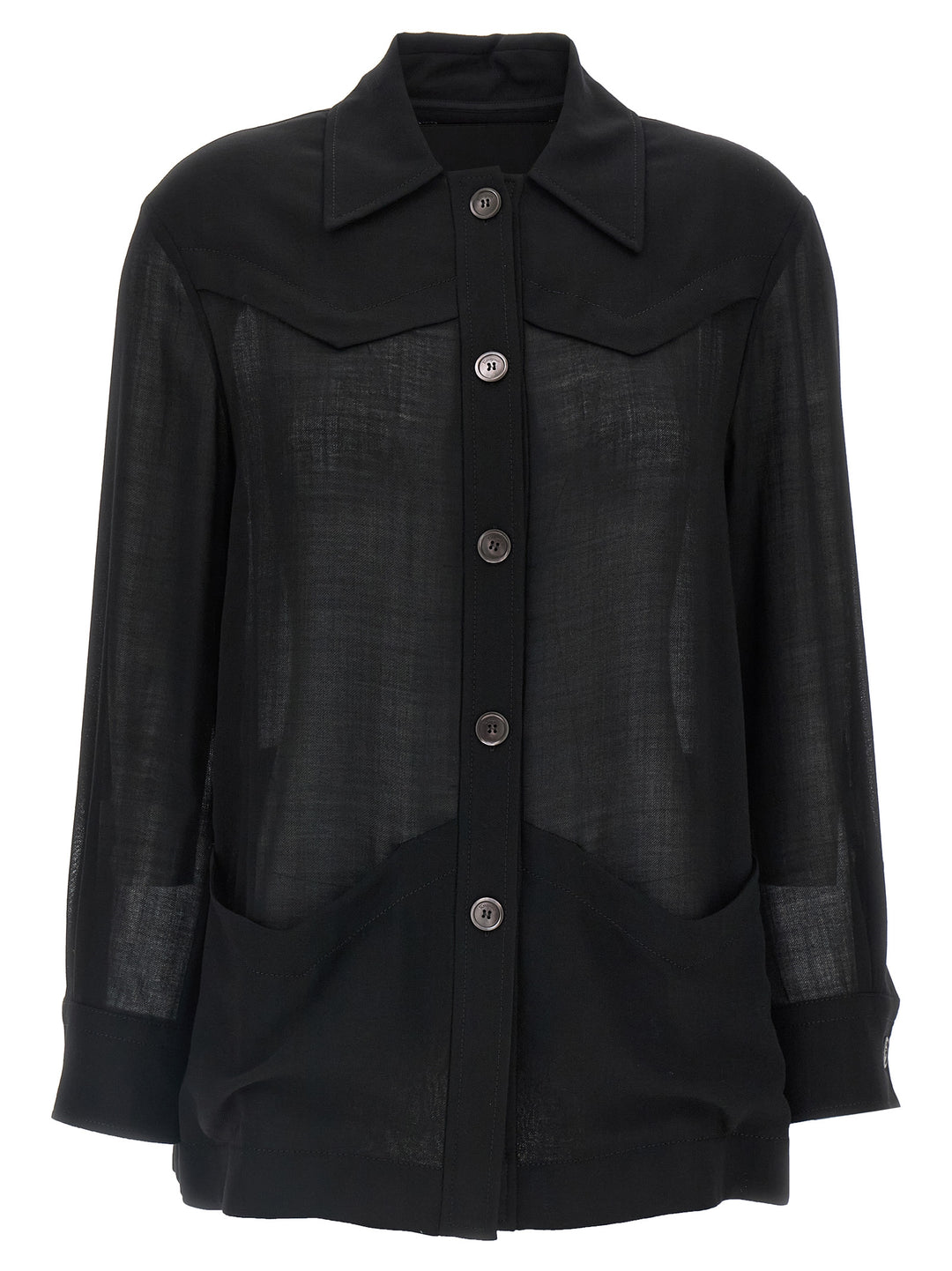 Ferragamo Semi-Sheer Wool Jacket Shirt and Blouse - Black | f1582e7a5ee2bc3fbd2bade36ea4d8afd42f3b54