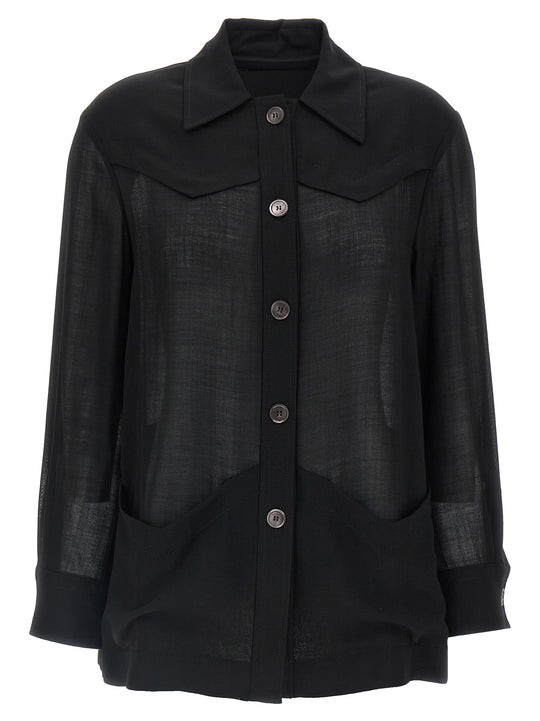 Semi-Sheer Wool Jacket Shirt And Blouse Black