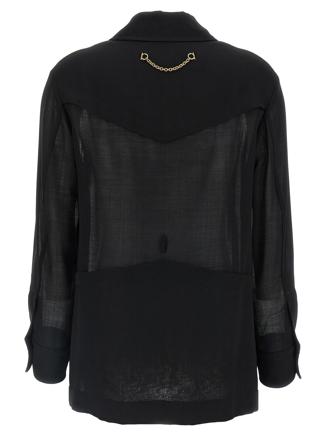 Ferragamo Semi-Sheer Wool Jacket Shirt and Blouse - Black | 46a78d097803a4f9f86b53b3b81cee222964632c