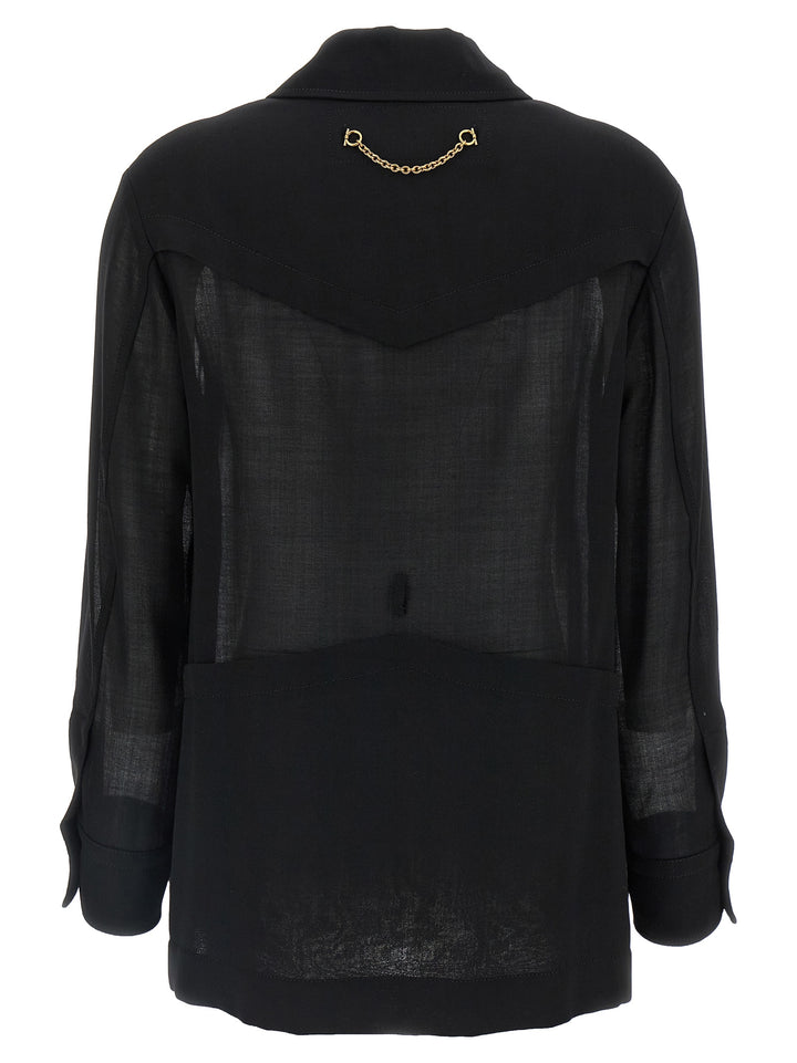 Ferragamo Semi-Sheer Wool Jacket Shirt and Blouse - Black | 46a78d097803a4f9f86b53b3b81cee222964632c