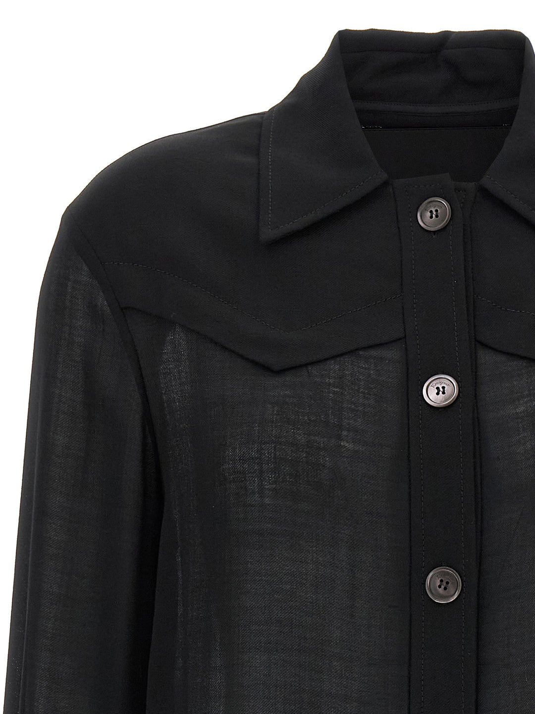 Ferragamo Semi-Sheer Wool Jacket Shirt and Blouse - Black | 06ecae144ef1b75049b99f6d53039db3aa571216