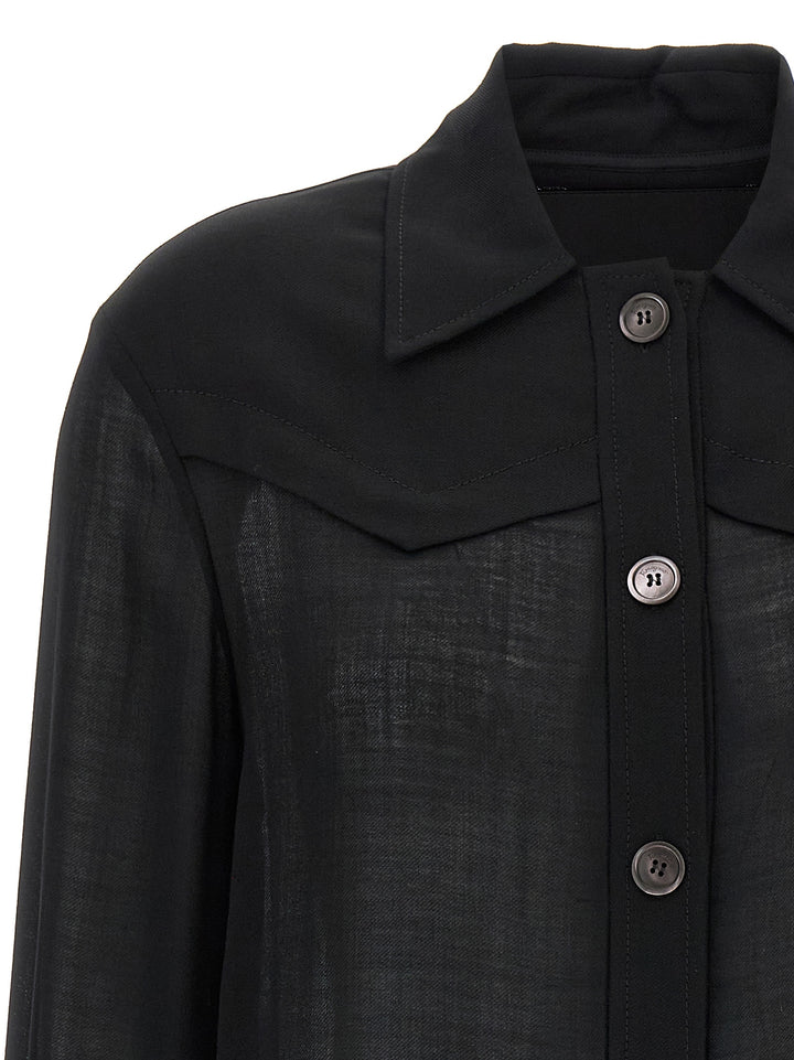 Ferragamo Semi-Sheer Wool Jacket Shirt and Blouse - Black | 06ecae144ef1b75049b99f6d53039db3aa571216