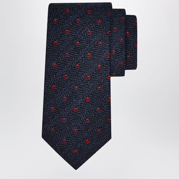 Navy Blue/Red Gancini Chevron Tie