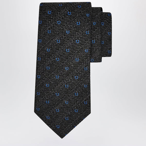 Grey/Light Blue Gancini Chevron Tie