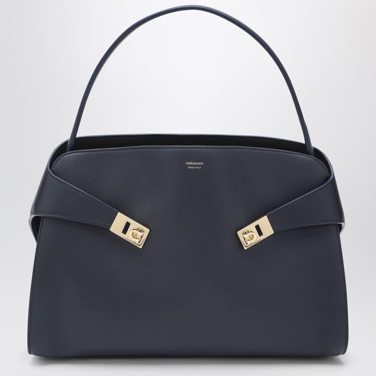 Navy And Brown Leather Hug Soft L Handbag