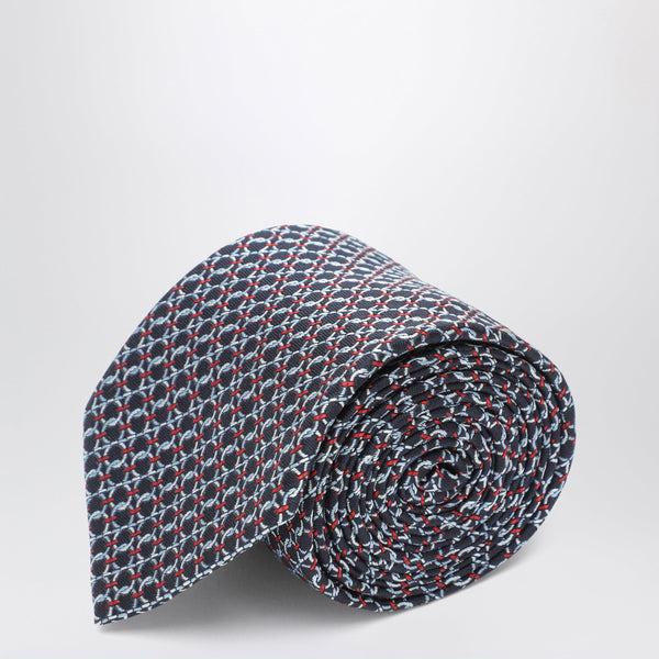 Dark Blue Gancini Silk Jacquard Tie