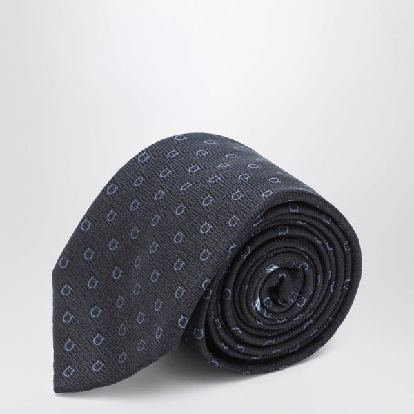 Dark Blue Gancini Silk Jacquard Tie