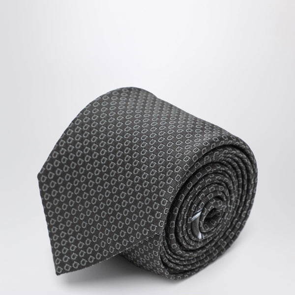 Grey Silk Tie With Gancini Print