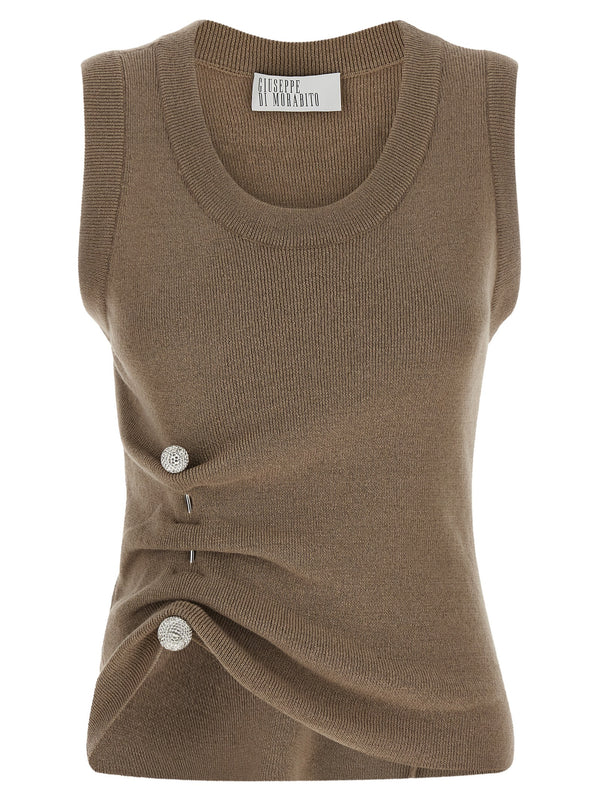 Jewel Brooch Top Tops Beige