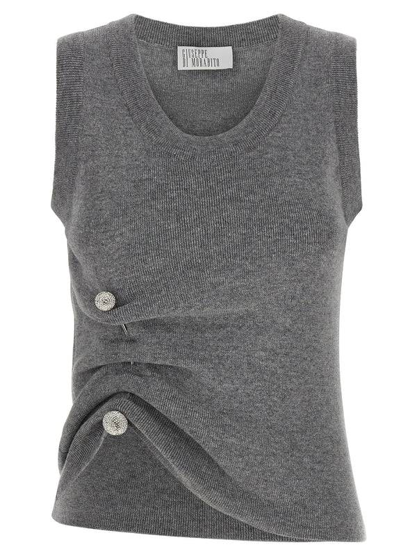 Jewel Brooch Top Tops Gray