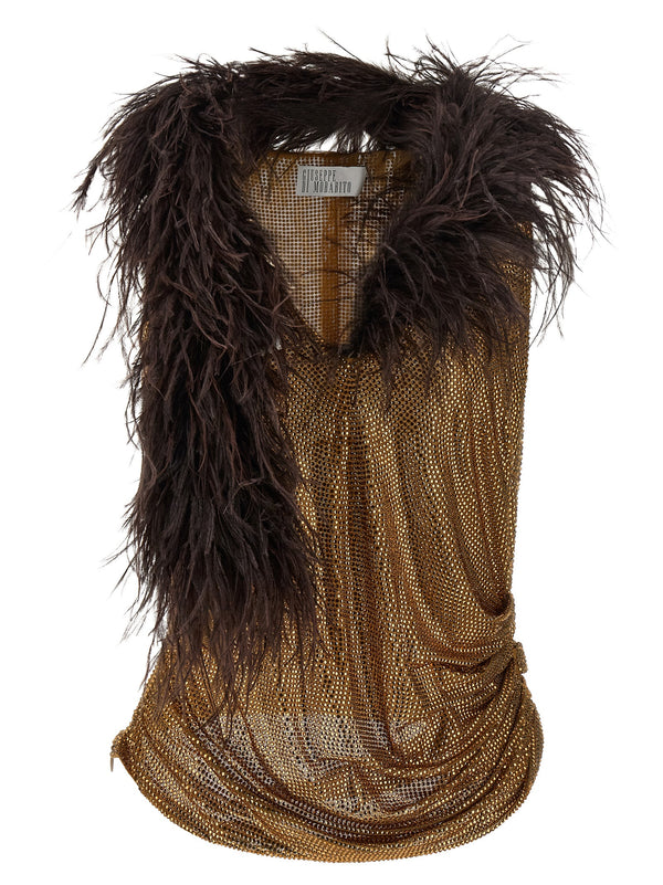 Mesh And Feather Top Gold