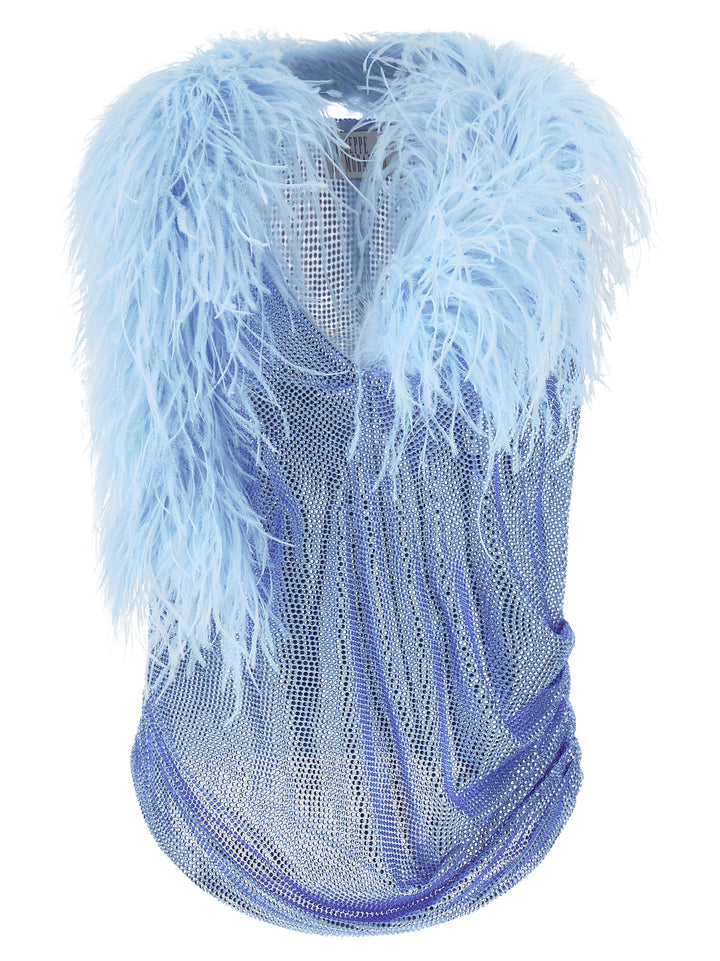 Giuseppe Di Morabito Mesh And Feather Top Tops - Light Blue | b59cb9735a15f29a17584dc5e53db623c5a9cda4