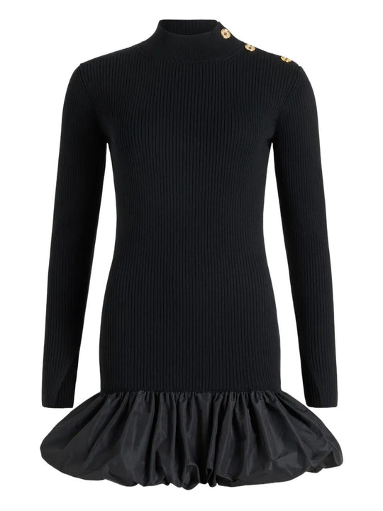 Ruffle Hem Ribbed Mini Dress In Wool And Faille