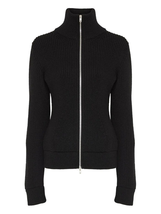 Full-Zip Wool Ribbed Cardigan