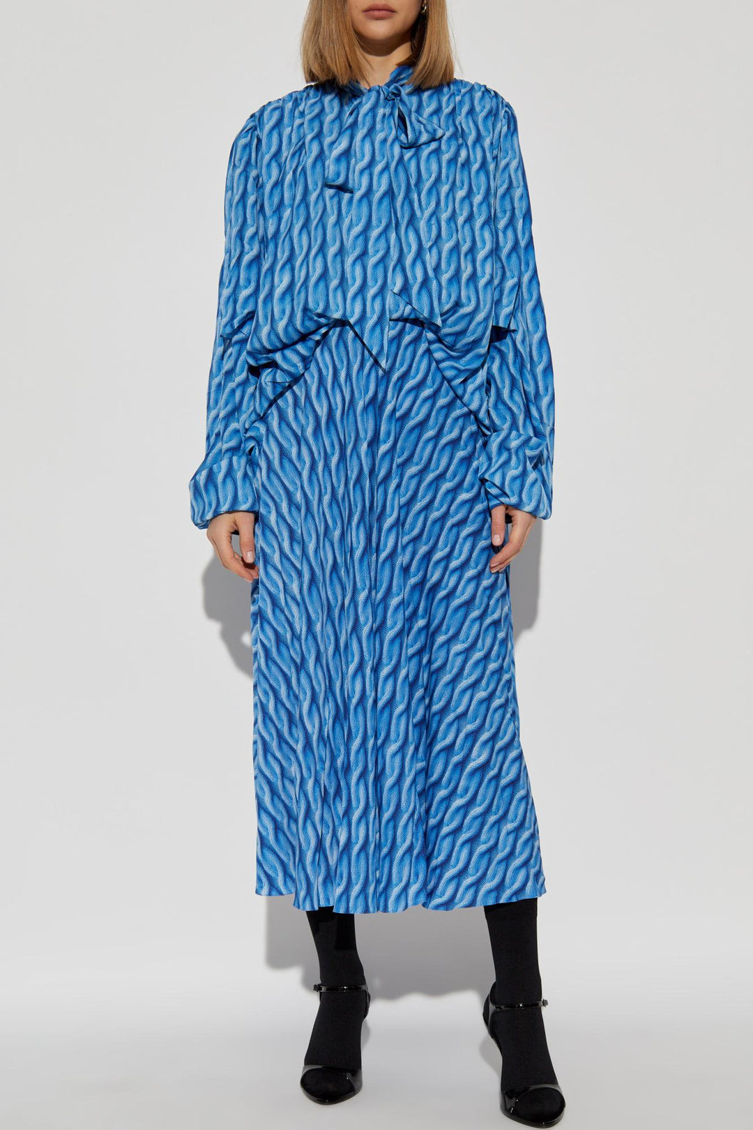 Cable Knit Printed Dress Dresses Blue