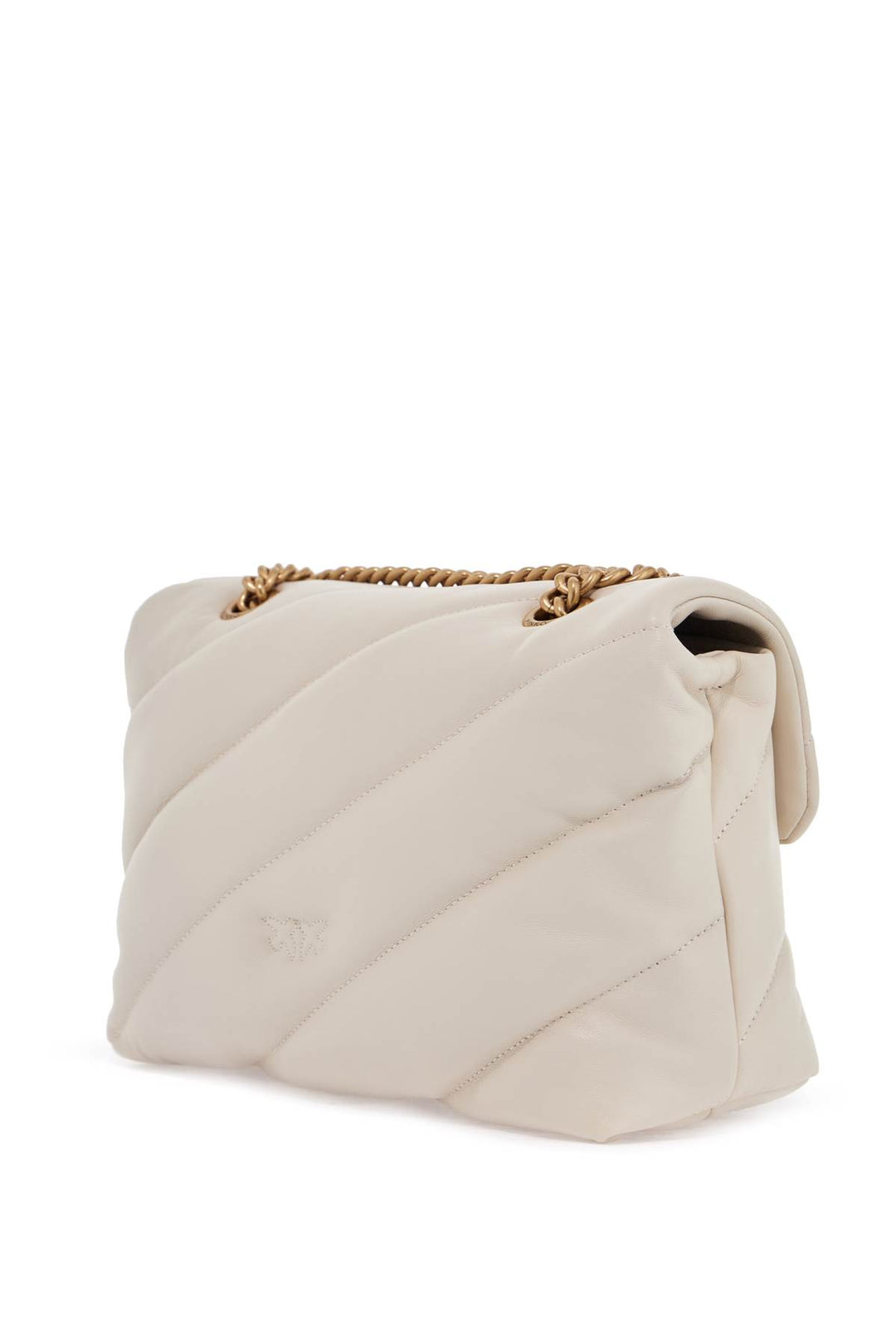 White Silk Leather Shoulder Bag With Golden Chain