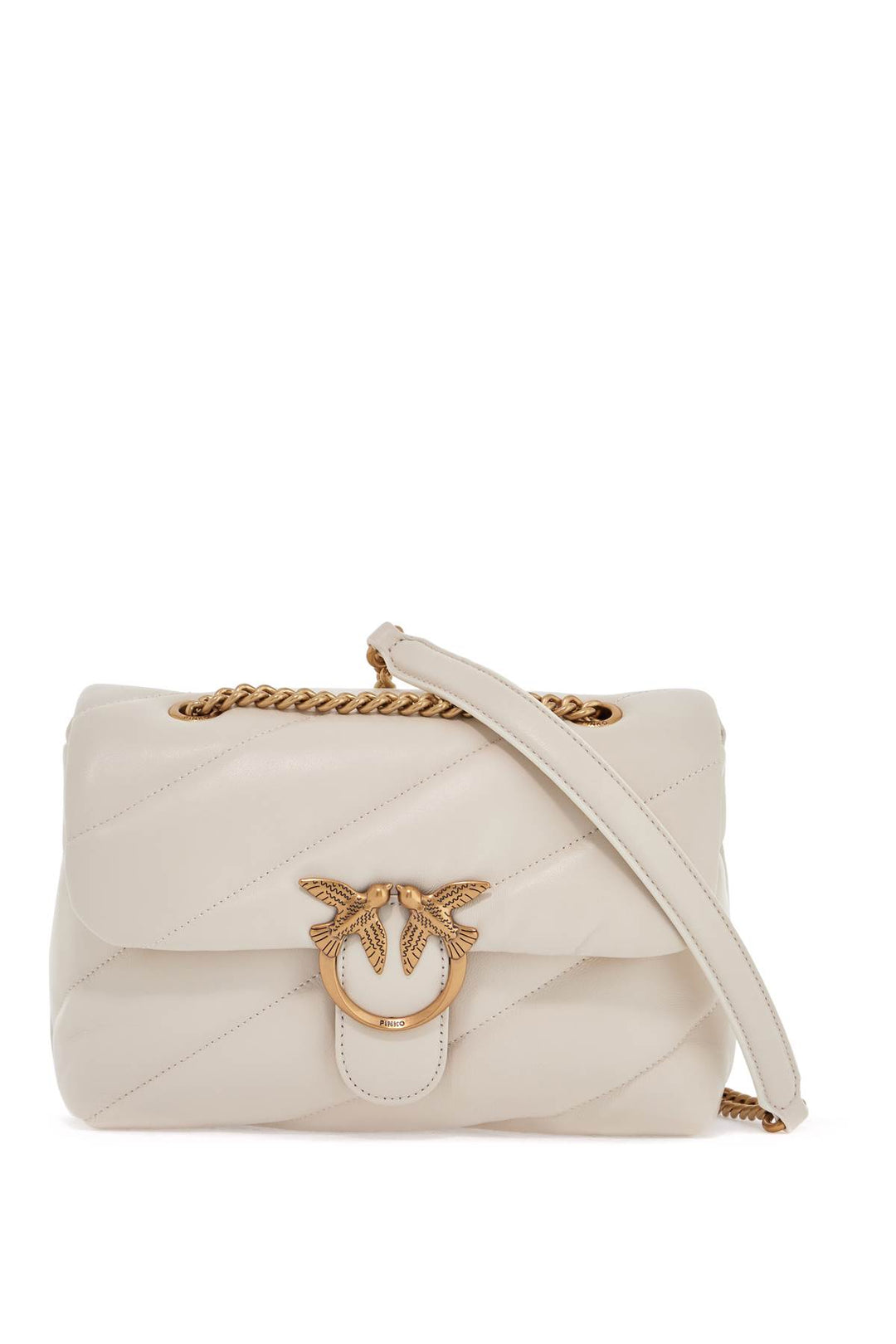 White Silk Leather Shoulder Bag With Golden Chain