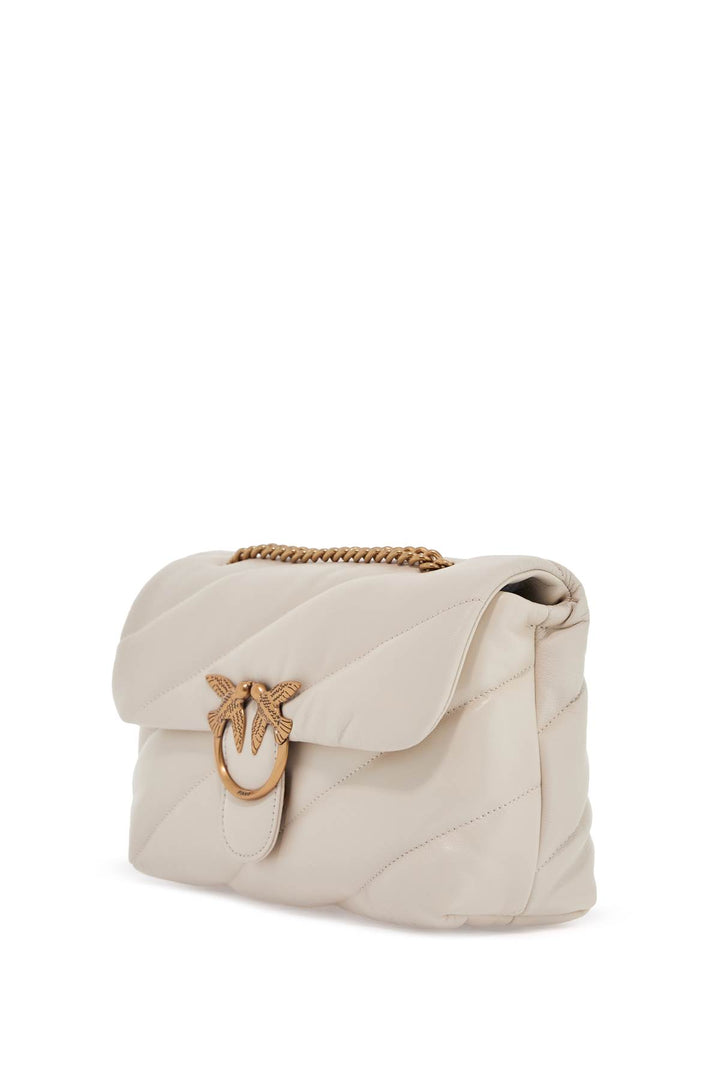 White Silk Leather Shoulder Bag With Golden Chain